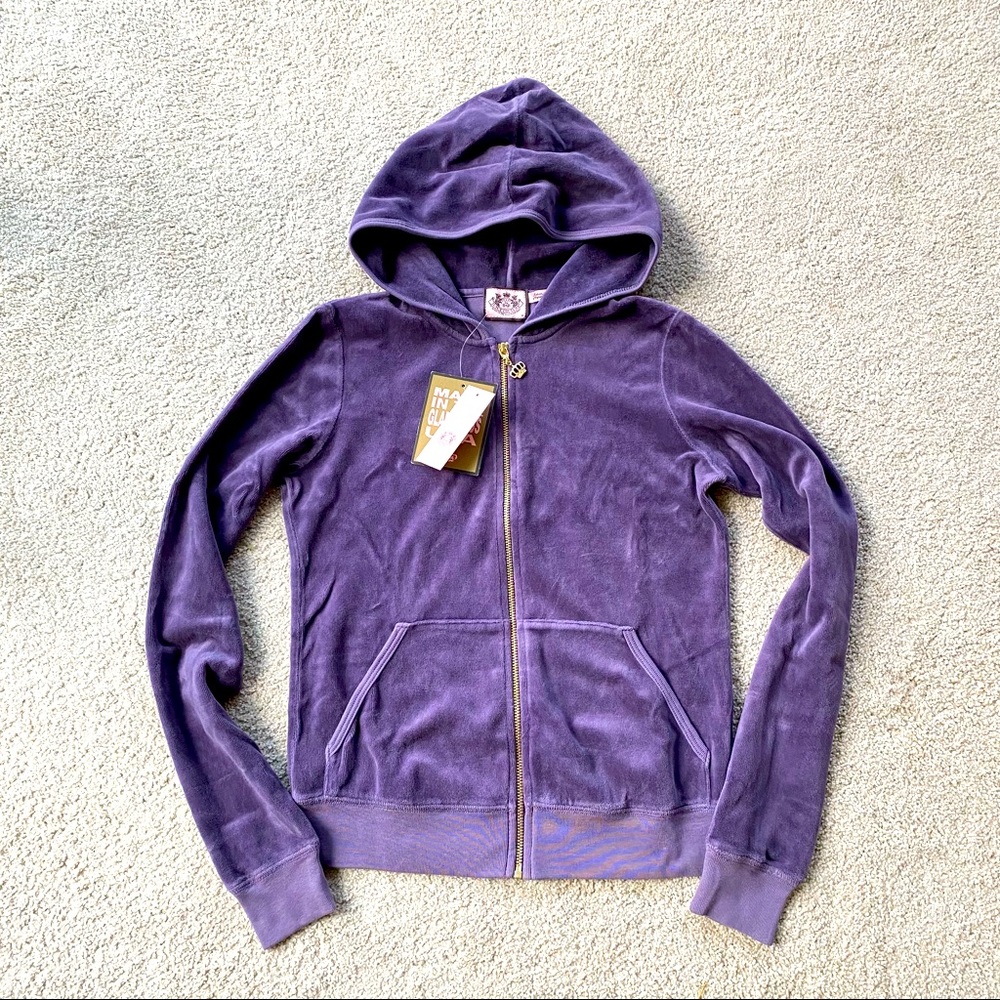 NWT Juicy Couture Purple Velour Zip Up Hoodie M